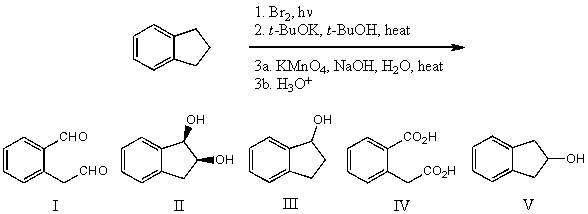 What is the product for the following three-step reaction sequence?   A) I B) II C) III D) IV E) V