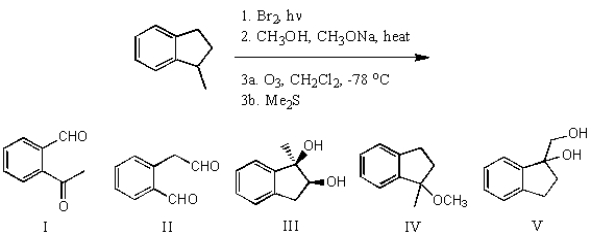What is the product for the following reaction sequence?         A) I B) II C) III D) IV E) V