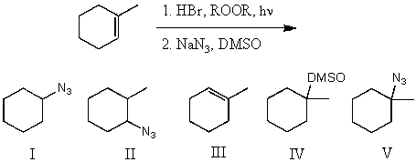 What would be the major product of the following reaction sequence?   A) I B) II C) III D) IV E) V