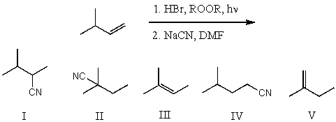 What would be the major product of the following reaction sequence?   A) I B) II C) III D) IV E) V