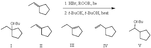 What would be the major product of the following reaction sequence?   A) I B) II C) III D) IV E) V