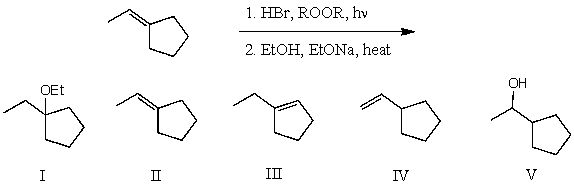 What would be the major product of the following reaction sequence?   A) I B) II C) III D) IV E) V