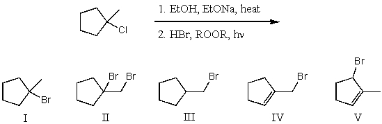 What would be the major product of the following reaction sequence?       A) I B) II C) III D) IV E) V
