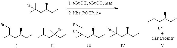What would be the major product of the following reaction sequence?   A) I B) II C) III D) IV E) V