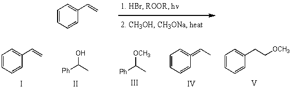 What would be the major product of the following reaction sequence?   A) I B) II C) III D) IV E) V