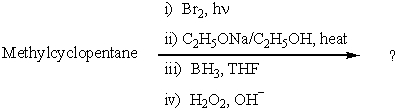 Complete the following reaction sequence: indicate regiochemical/stereochemical details as relevant.  