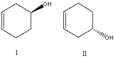 What is the relationship between alcohols I and II?   They are: A) different conformations of the same compound. B) constitutional isomers. C) enantiomers. D) diastereomers. E) identical.