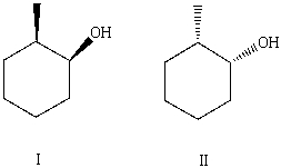 What is the relationship between alcohols I and II?   They are: A) constitutional isomers. B) enantiomers. C) conformers D) diastereomers. E) identical.
