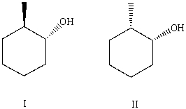 What is the relationship between alcohols I and II?   They are: A) constitutional isomers. B) enantiomers. C) conformers D) diastereomers. E) identical.