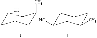 What is the relationship between alcohols I and II?   They are: A) constitutional isomers. B) enantiomers. C) conformers D) diastereomers. E) identical.