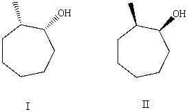 What is the relationship between alcohols I and II?   They are: A) conformers. B) constitutional isomers. C) enantiomers. D) diastereomers. E) identical.