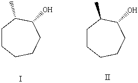 What is the relationship between alcohols I and II?   They are: A) conformers. B) constitutional isomers. C) enantiomers. D) diastereomers. E) identical.