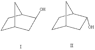 What is the relationship between alcohols I and II?   They are: A) conformers. B) constitutional isomers. C) enantiomers. D) diastereomers. E) identical.
