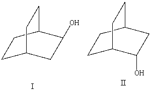 What is the relationship between alcohols I and II?   They are: A) conformers. B) constitutional isomers. C) enantiomers. D) diastereomers. E) identical.