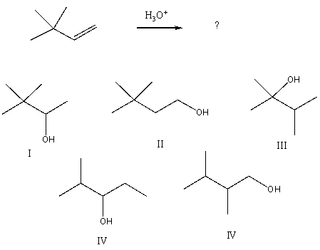 Select the structure of the major product formed from the following reaction.   A) I B) II C) III D) IV E) V
