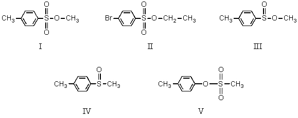 Which compound is a tosylate?   A) I B) II C) III D) IV E) V