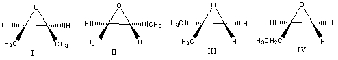 If trans-2-butene is treated with meta-chloroperbenzoic acid what is the final product?   A) I B) II + enantiomer C) III D) IV + enantiomer E) None of these choices.