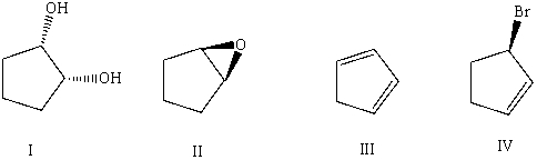 If trans-2-bromocyclopentanol is treated with sodium hydroxide what is the major product?   A) I B) II C) III D) IV + enantiomer E) None of these choices.