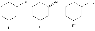 List the following compounds in order of increasing level of oxidation:   A) I,II,III B) III,II,I C) II,I,III D) III,I,II E) I,III,II