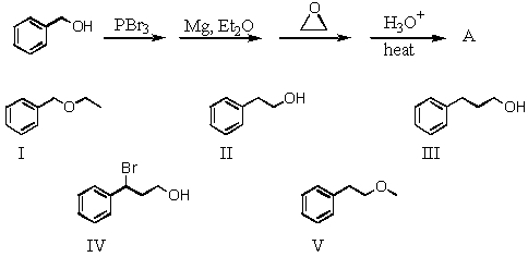 What would be the final product,A,in the following reaction sequence?   A) I B) II C) III D) IV E) V