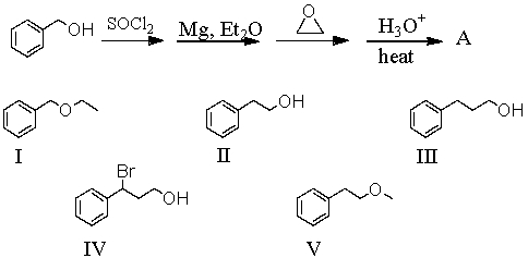 What would be the final product,A,in the following reaction sequence?   A) I B) II C) III D) IV E) V