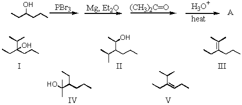 What is the product,A,that would be obtained from the following reaction sequence?   A) I B) II C) III D) IV E) V