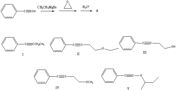 What is the product,A,that would be obtained from the following reaction sequence?   A) I B) II C) III D) IV E) V