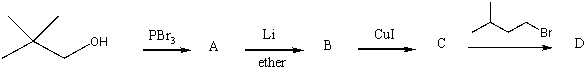 What would be the product,D,of the following reaction sequence?   A) 2,6-Dimethylheptane B) 2,2-Dimethylpropane C) 2-Methylpentane D) 2,2,5-Trimethylhexane E) 2,2,6-Trimethylheptane