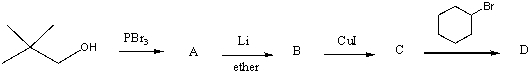 What would be the product,D,of the following reaction sequence?     A) I B) II C) III D) IV E) V