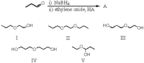 What would be the major product of the following reaction?   A) I B) II C) III D) IV E) V