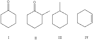 Which of the following molecules,if any,contains a prochiral carbon?   A) I B) II C) III D) IV E) All of these choices.