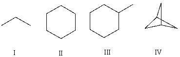Which of the following molecules,if any,contains a prochiral carbon?   A) I B) II C) III D) IV E) None of these choices.
