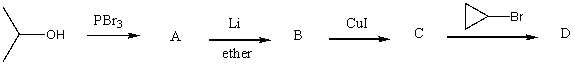 Predict the product D of the following reaction sequence:  