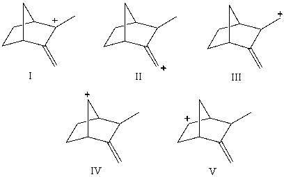 Which carbocation would be most stable?   A) I B) II C) III D) IV E) V