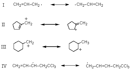 Which is not an example of resonance?   A) I B) II C) III D) IV E) None of these choices are examples of resonance.