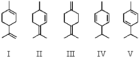Select the structure of the conjugated diene.   A) I B) II C) III D) IV E) V