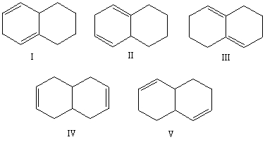 Select the structure of the conjugated diene.   A) I B) II C) III D) IV E) V