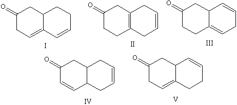 Select the structure(s) in which the multiple bonds are conjugated.   A) I and IV B) II and III C) III and V D) I,II and III E) V