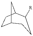 The substituent R on the bicyclic compound shown is considered to be?   A) axial B) equatorial C) endo D) exo E) trans