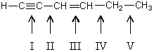 Which carbon-carbon bond in the following compound would you expect to be shortest?   A) I B) II C) III D) IV E) V