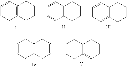 Which alkene would you expect to have the highest heat of hydrogenation?   A) I B) II C) III D) IV E) V