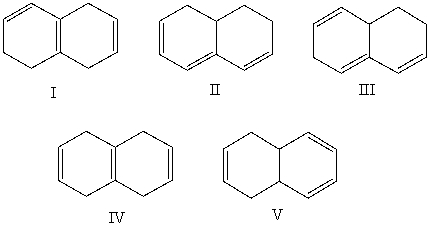 Which alkene would you expect to have the lowest heat of hydrogenation?   A) I B) II C) III D) IV E) V