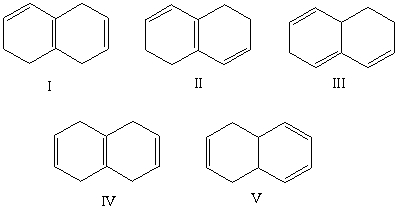 Which compound would have a UV absorption band at longest wavelength?   A) I B) II C) III D) IV E) V