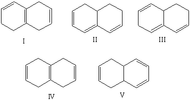 Which compound would have a UV absorption band at longest wavelength?   A) I B) II C) III D) IV E) V