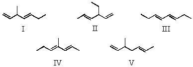 Which of the following can undergo the Diels Alder reaction?   A) I and II B) II and III C) III and IV D) I,II and V E) V