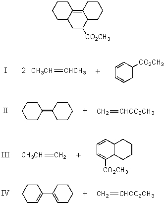 Which of the following pairs of compounds could be used as the basis for a Diels-Alder synthesis of the compound shown below?   A) I B) II C) III D) IV E) More than one of these choices.