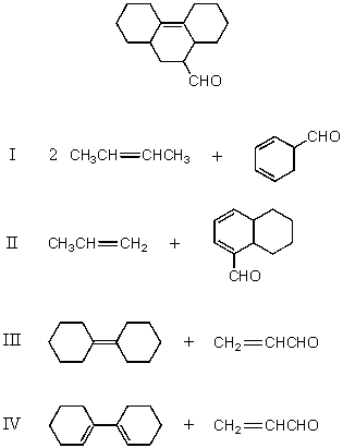 Which of the following would afford a synthesis of the following compound?   A) I B) II C) III D) IV E) None of these choices.