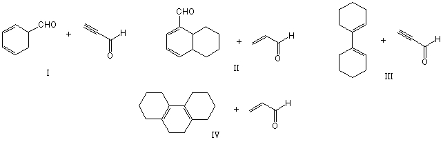 Which of the following would afford a synthesis of the following compound?     A) I B) II C) III D) IV E) None of these choices.