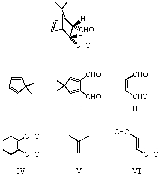 Which diene and dienophile would you choose to synthesize the following compound?   A) I and VI B) II and V C) III and IV D) IV and V E) I and III