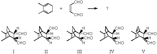 Which is the major product of the following reaction?   A) I B) II C) III + enantiomer D) IV + enantiomer E) V